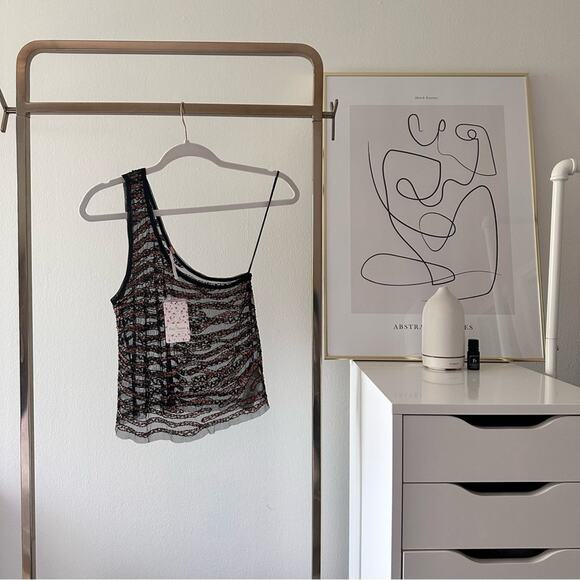 NWT Free People Head Turner Sequined One Shoulder Tank - Picture 7 of 16